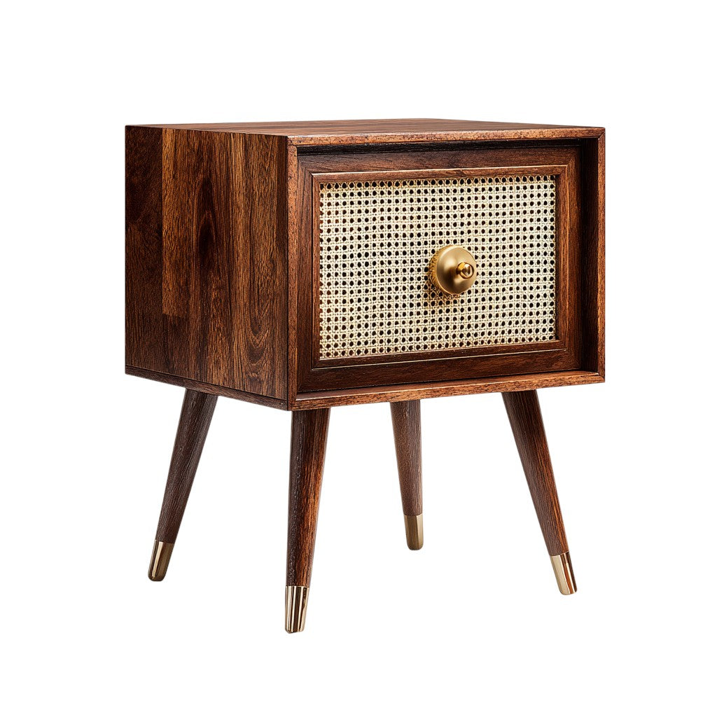 Mid-Century Modern Rattan Bedside Table