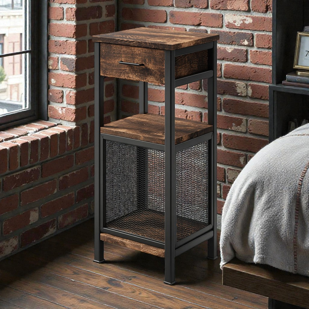Industrial Slim Bedside Table for Small Spaces