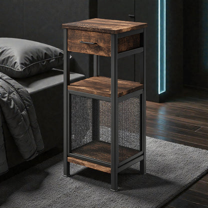 Industrial Slim Bedside Table for Small Spaces